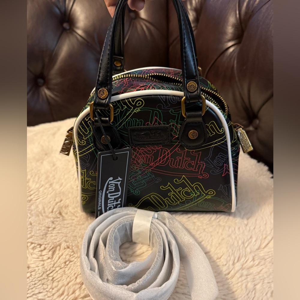 Von Dutch NWT Black Mini Bag with Multicolor Accents Retails $149 (Soft Version)